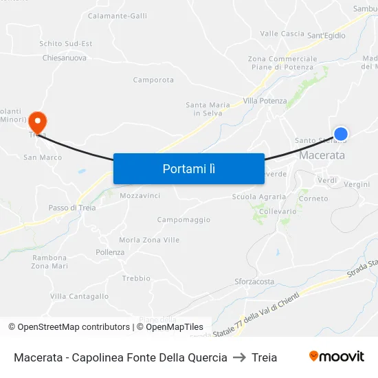 Macerata - Capolinea Fonte Della Quercia to Treia map