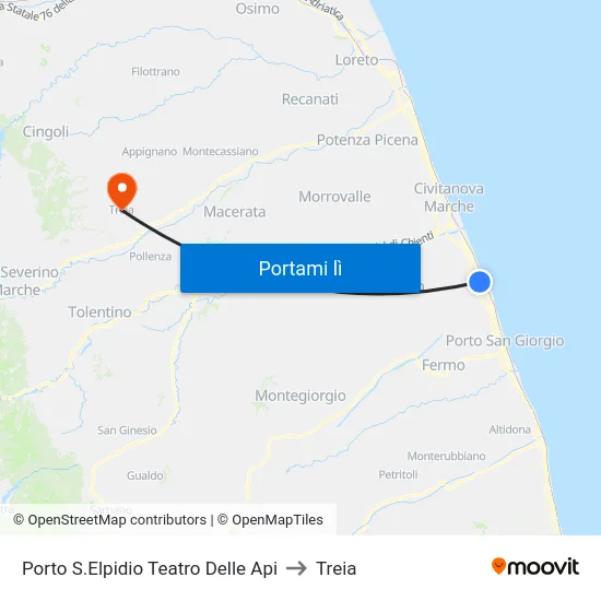 Porto S.Elpidio Teatro Delle Api to Treia map