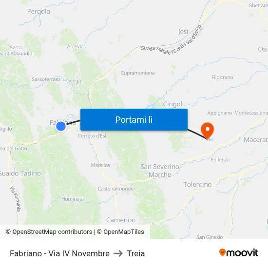 Fabriano - Via IV Novembre to Treia map