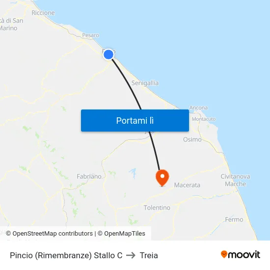 Pincio (Rimembranze) Stallo C to Treia map