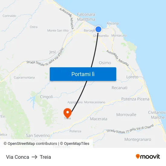 Via Conca to Treia map