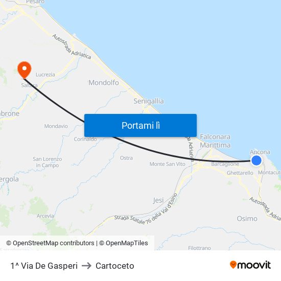 1^ Via De Gasperi to Cartoceto map