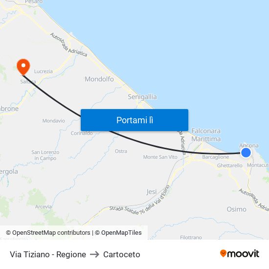 Via Tiziano - Regione to Cartoceto map