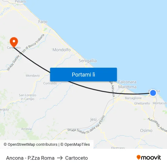 Ancona - P.Zza Roma to Cartoceto map