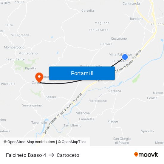 Falcineto Basso 4 to Cartoceto map