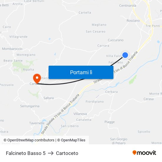 Falcineto Basso 5 to Cartoceto map