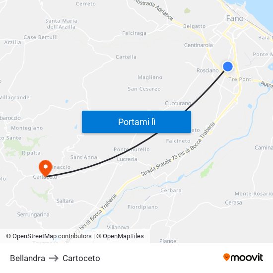 Bellandra to Cartoceto map
