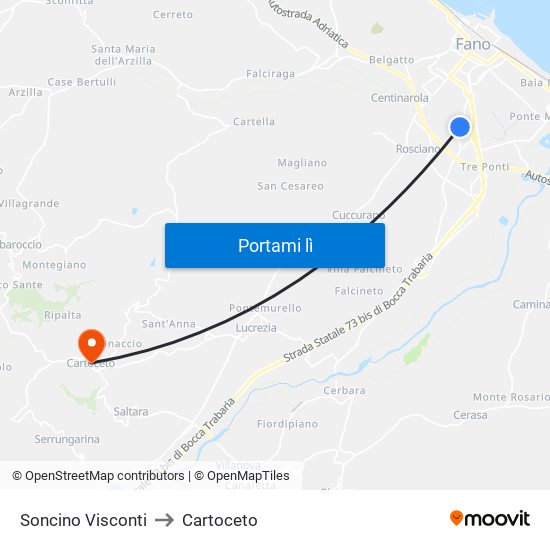 Soncino Visconti to Cartoceto map