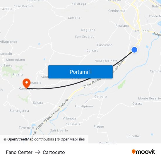 Fano Center to Cartoceto map
