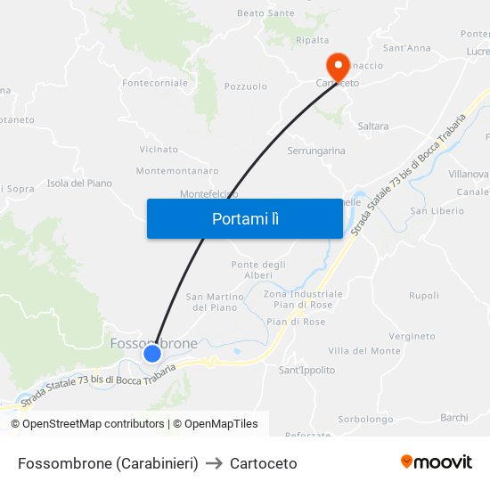 Fossombrone (Carabinieri) to Cartoceto map