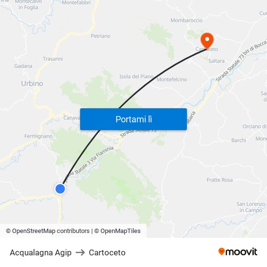 Acqualagna Agip to Cartoceto map