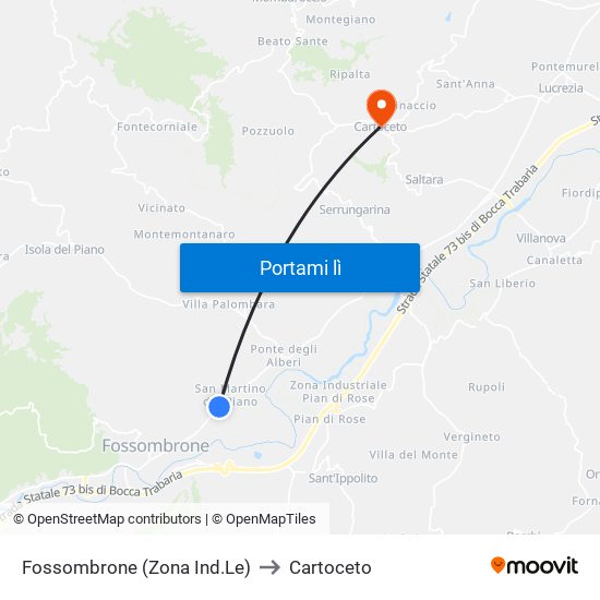 Fossombrone (Zona Ind.Le) to Cartoceto map