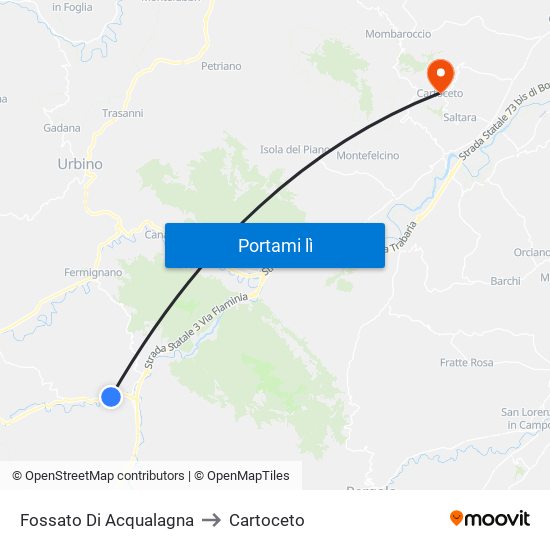 Fossato Di Acqualagna to Cartoceto map