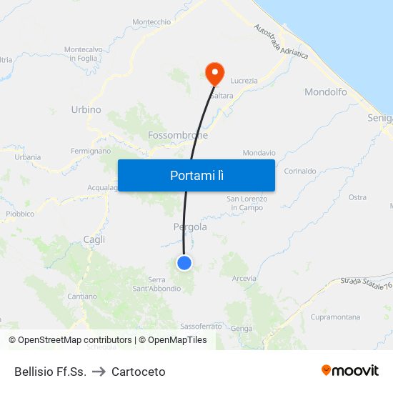 Bellisio Ff.Ss. to Cartoceto map