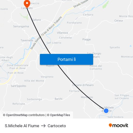 S.Michele Al Fiume to Cartoceto map