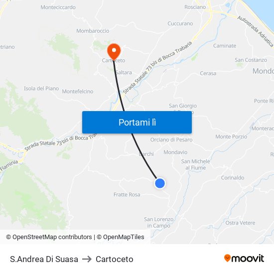 S.Andrea Di Suasa to Cartoceto map