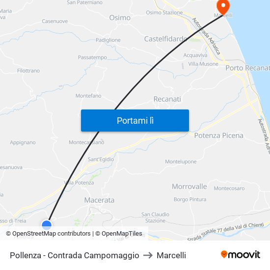 Pollenza - Contrada Campomaggio to Marcelli map