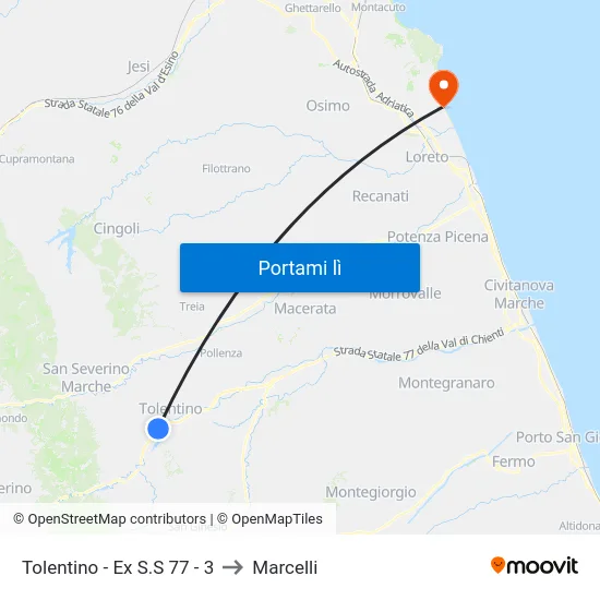 Tolentino - Ex S.S 77 - 3 to Marcelli map