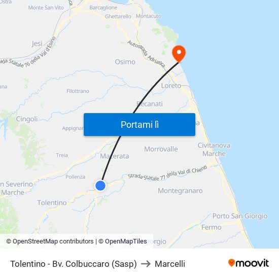 Tolentino - Bv. Colbuccaro (Sasp) to Marcelli map