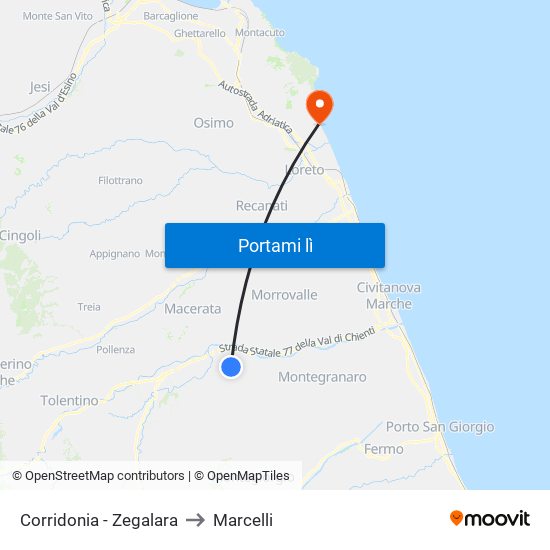 Corridonia - Zegalara to Marcelli map