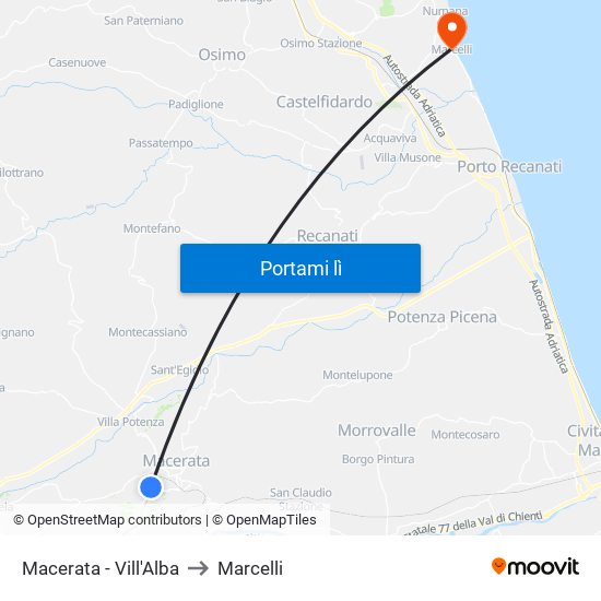 Macerata - Vill'Alba to Marcelli map