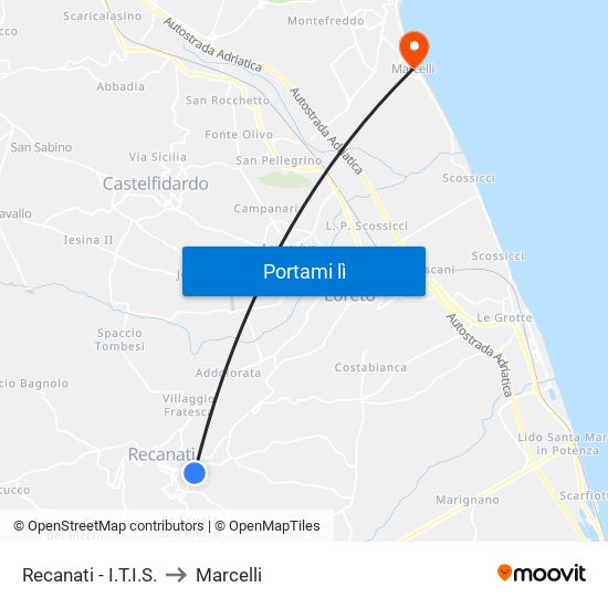 Recanati - I.T.I.S. to Marcelli map