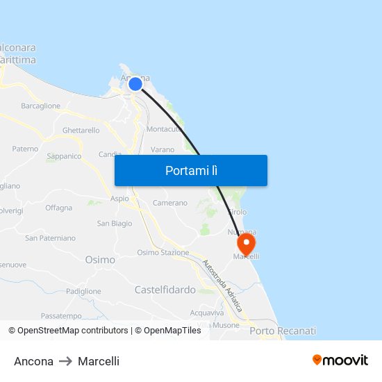 Ancona to Marcelli map