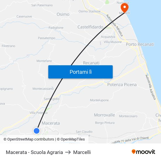 Macerata - Scuola Agraria to Marcelli map