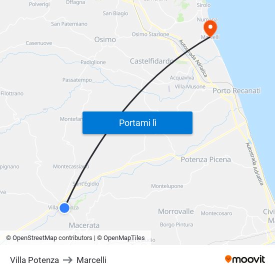 Villa Potenza to Marcelli map