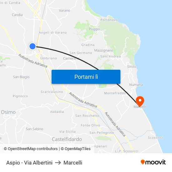 Aspio - Via Albertini to Marcelli map