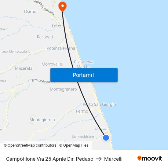 Campofilone Via 25 Aprile Dir. Pedaso to Marcelli map