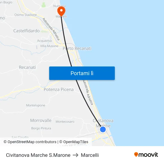 Civitanova Marche S.Marone to Marcelli map