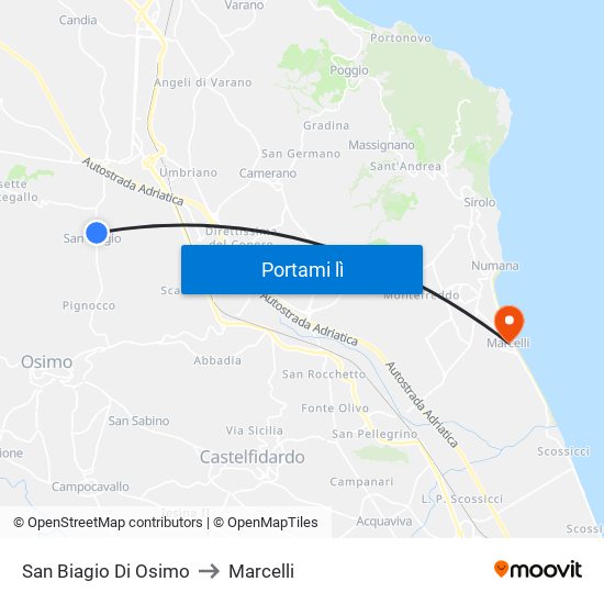San Biagio Di Osimo to Marcelli map