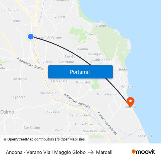 Ancona - Varano Via I Maggio Globo to Marcelli map