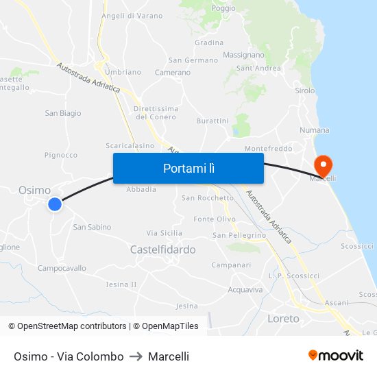 Osimo - Via Colombo to Marcelli map