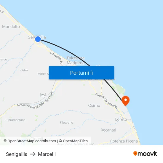 Senigallia to Marcelli map