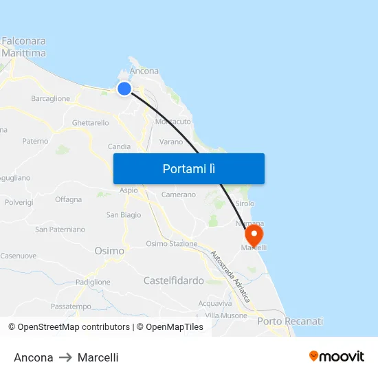 Ancona to Marcelli map