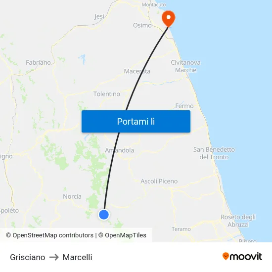 Grisciano to Marcelli map