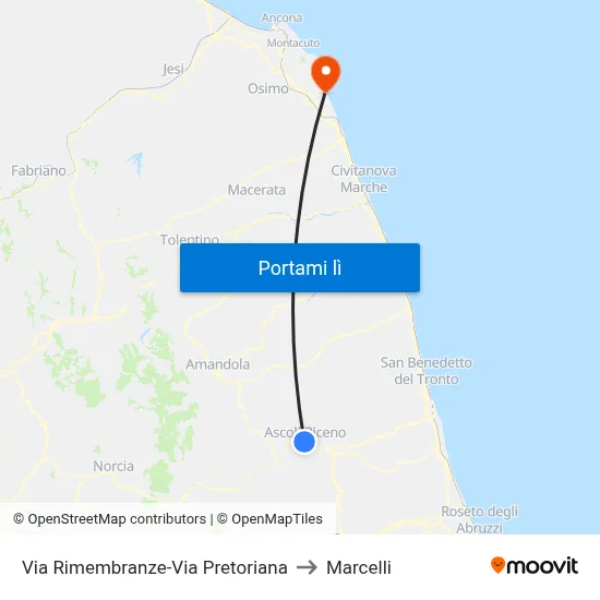 Via Rimembranze-Via Pretoriana to Marcelli map