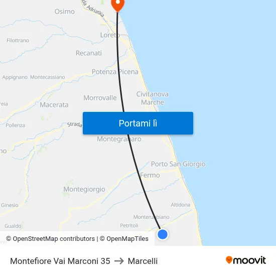 Montefiore Vai Marconi 35 to Marcelli map