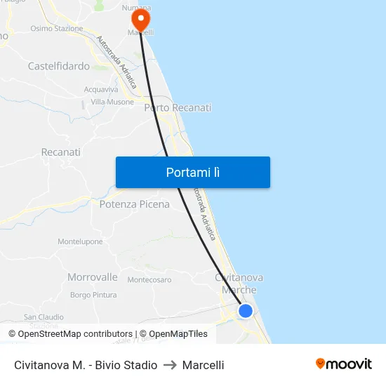 Civitanova M. - Bivio Stadio to Marcelli map