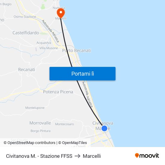 Civitanova M. - Stazione FFSS to Marcelli map