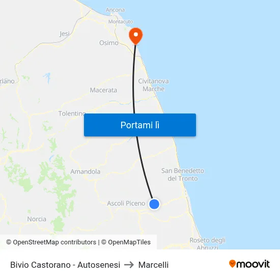 Bivio Castorano - Autosenesi to Marcelli map