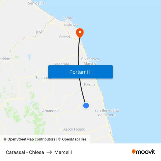 Carassai - Chiesa to Marcelli map
