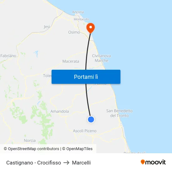 Castignano - Crocifisso to Marcelli map
