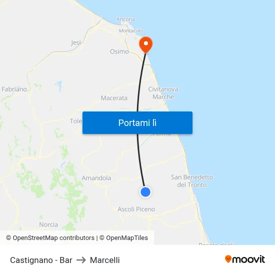 Castignano - Bar to Marcelli map