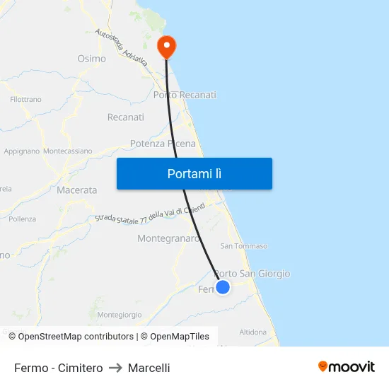 Fermo - Cimitero to Marcelli map