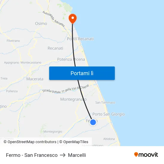 Fermo - San Francesco to Marcelli map