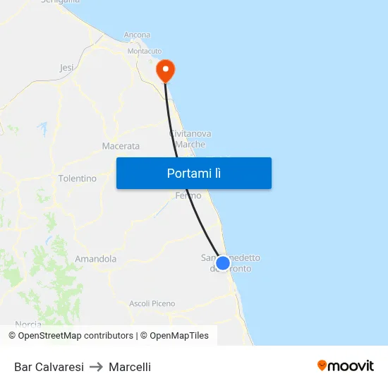 Bar Calvaresi to Marcelli map