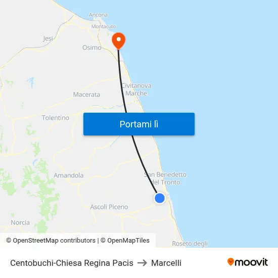 Centobuchi-Chiesa Regina Pacis to Marcelli map